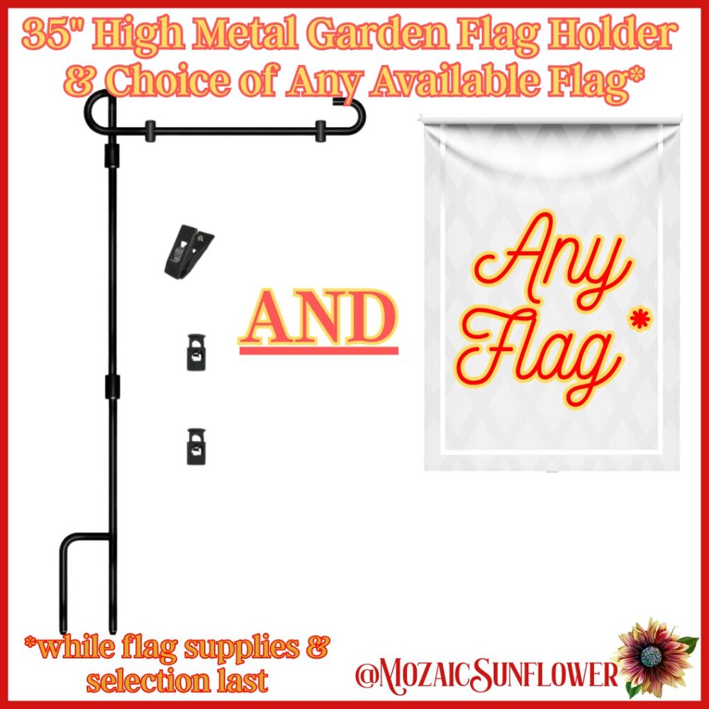 ✨✨NWT 35" Rust Resistant Metal Garden Flag Stand & Flag SET Free Wind Clips✨✨